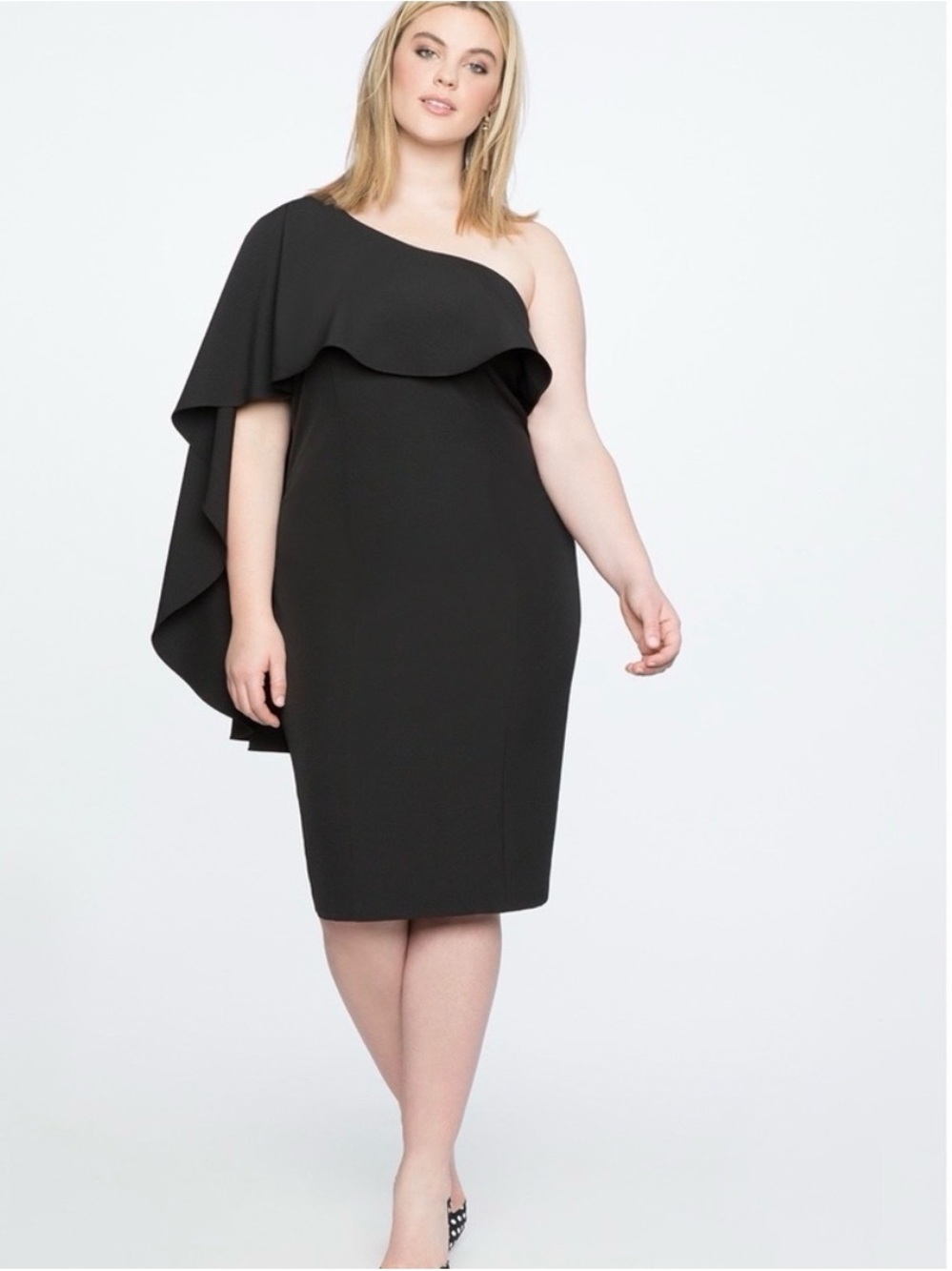 Eloquii One-Shoulder Black Cape Sheath Dress